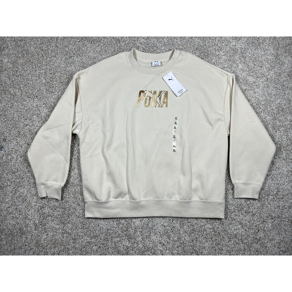 Puma Shine Crew Sweatshirt Alpine Snow Gold Logo Fleece XL NWT